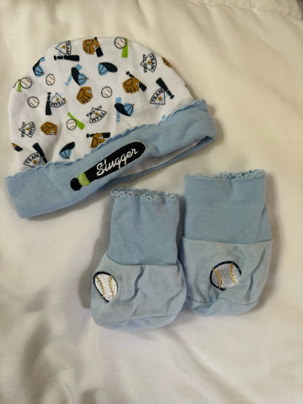 Baseball Themed Baby Hat & Booties Set